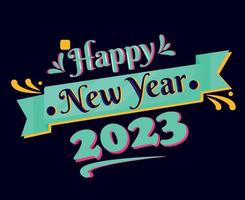 Happy New Year 2023 Holiday Illustration Vector Abstract Yellow And Cyan With Black Background