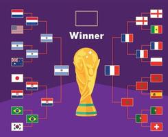 banderas emblema países y trofeo copa mundial diseño de símbolo fútbol final vector países equipos de fútbol ilustración