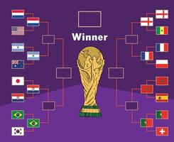 emblema de países de bandera de cuartos de final con diseño de símbolo de copa mundial de trofeo ilustración de equipos de fútbol de países de vector final de fútbol