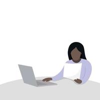 Black girl at the workplace in the office, working with documents, flat vector, isolate on white, office worker, faceless illustration vector