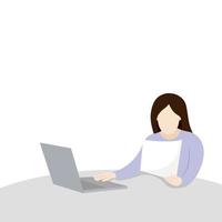 Girl at the workplace in the office, working with documents, flat vector, isolate on white, office worker, faceless illustration vector