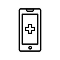 signo más de hospital con teléfono móvil. estilo de icono de línea. icono relacionado con la salud y la medicina. diseño vectorial simple editable. píxel perfecto a 64 x 64 vector