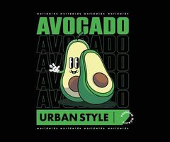 personaje de dibujos animados de ilustración futurista de diseño gráfico de fruta de aguacate para ropa de calle de camiseta y estilo urbano vector