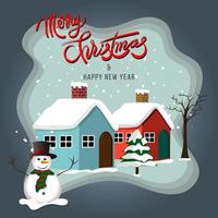 Vector illustration of winter Christmas background with snowman