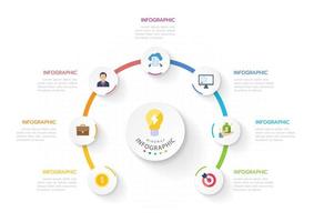 plantilla infográfica para negocios. Diagrama de mapa mental moderno de 7 pasos con temas circulares, infografía vectorial de presentación. vector