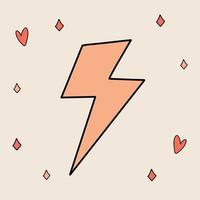 Funny retro Sticker of Groovy Lightning bolt. Vintage cartoon 60s - 70s psychedelic element. Isolated vector illustration