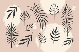 Set of simple Tropical Branch silhouette. Vector Isolated twigs, leaves, herbs, branches. Black elements on a white background. For summer design, decoration, pattern making