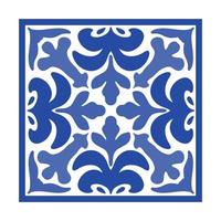 Vector Portuguese pottery tile with ceramic floral ornament. Vintage blue Portugal azulejo, Mexican talavera, Italian majolica, Arabesque motif or spanish ceramic Mosaic