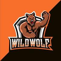 Wild wolf mascot esport logo design vector