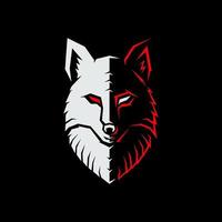 el lobo se divide en dos colores, blanco y rojo, logotipo de juego, ilustración vectorial vector