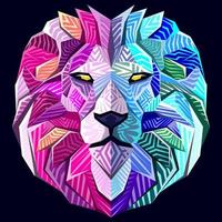 la obra de arte alta de la cabeza de león a todo color es muy singular con arte de textura de línea fina en toda la cara y la melena del león vector