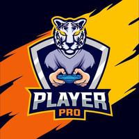 logotipo de juego de esport de tigre blanco de jugador profesional vector