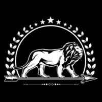 The lion walks wisely and calmly on the sharp arrow and the wheat coils above it with the 5 stars numbering vector