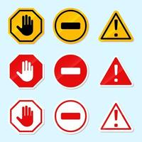 danger warning sign and symbols icon yellow red white color with exclamation mark set collection vector