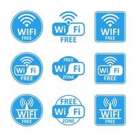 wifi zona libre color azul inalámbrico conjunto paquete pegatinas diseño icono conexión colección
