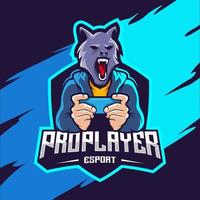 Pro player esport blue wolf logo using mobile vector