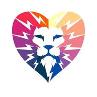 The head of a lion with a mane filled with colorful lightning that forms a heart vector