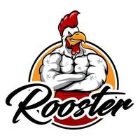 Strong muscular rooster mascot logo vector