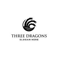 diseño de logotipo de tres dragones vectoriales vector