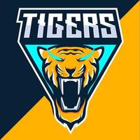 yellow tiger head mascot esport logo design vector