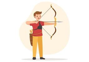 Archery Sport with Bow and Arrow Pointing at Target for Outdoor Recreational Activity in Flat Cartoon Hand Drawn Template Illustration vector