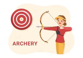 Archery Sport with Bow and Arrow Pointing at Target for Outdoor Recreational Activity in Flat Cartoon Hand Drawn Template Illustration vector