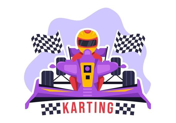 Karting Sport with Racing Game Go Kart or Mini Car on Small Circuit Track in Flat Cartoon Hand Drawn Template Illustration