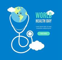 Cartoon Color World Health Day Concept Template Banner Card. Vector