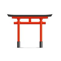 Realistic Detailed 3d Japanese Traditional Red Torii Gate. Vector