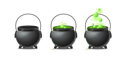 Realistic Detailed 3d Witch Cauldron Animation Set. Vector