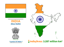 Indian map with Flag and Coat of arm symbol png