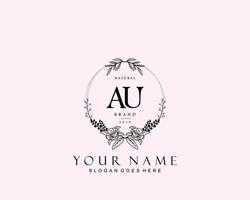 Initial AU beauty monogram and elegant logo design, handwriting logo of initial signature, wedding, fashion, floral and botanical with creative template. vector