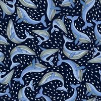 Seamless repeating simple flat pattern with whales and fish. Pattern for kids with whales. vector