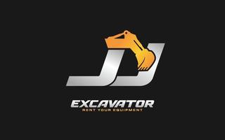 JJ logo excavator for construction company. Heavy equipment template vector illustration for your brand.