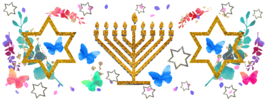 Hanukkah pattern with stars, butterflies, flowers.Holiday illustration. png