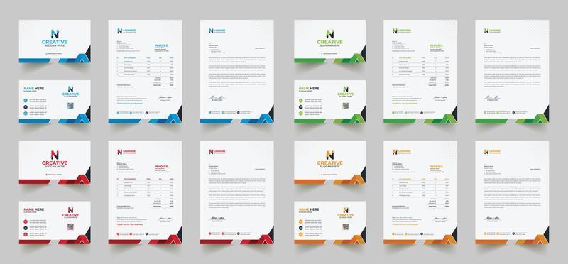 Corporate branding identity design includes Business Card, Invoices, Letterhead Designs, and Modern stationery packs with Abstract Templates