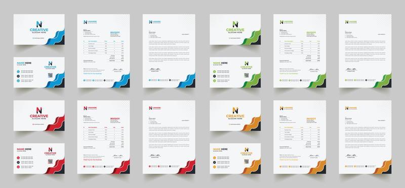 Corporate branding identity design includes Business Card, Invoices, Letterhead Designs, and Modern stationery packs with Abstract Templates