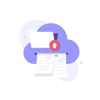 Cloud storage icon. Digital file organization service or app with data transfering vector