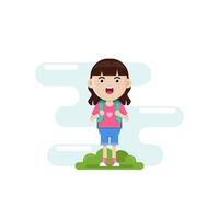 Vector illustration, cute character of long haired girl carrying a school bag.