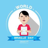 Vector illustration of world braille day, a blind man holding a piece of paper saying I can see the world.