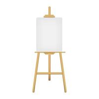 Wooden realistic easel with blank canvas, isolated on white background. Vector illustration