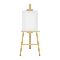 Wooden realistic easel with blank canvas, isolated on white background. Vector illustration