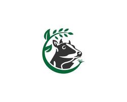 granja tierra vaca cabeza silueta emblema logotipo diseño etiqueta vector ilustración.
