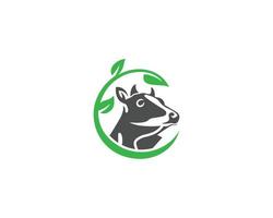 Abstract Cow Farm Logo Design With Circle Green Leaf Symbol Vector Template.