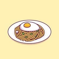 spaghetti with egg on plate cartoon vector