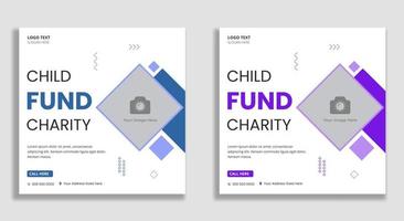 Child fund charity social media and web banner template vector