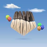 vector de diseño de texto de feliz cumpleaños con forma de pentágono. decoración de globos y nubes. levitando ilustración 3d