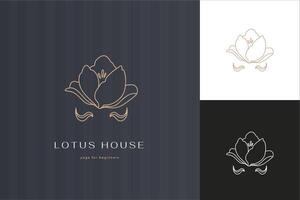 linear template logo symbols with luxury lotus on a nude background vector