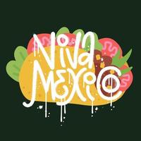 viva mexico - graffiti urabn con taco en el fondo. diseño de ilustración de vector de arte callejero texturizado.
