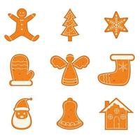 A set of cute gingerbread biscuits for Christmas. Isolated on a white background. Vector illustration